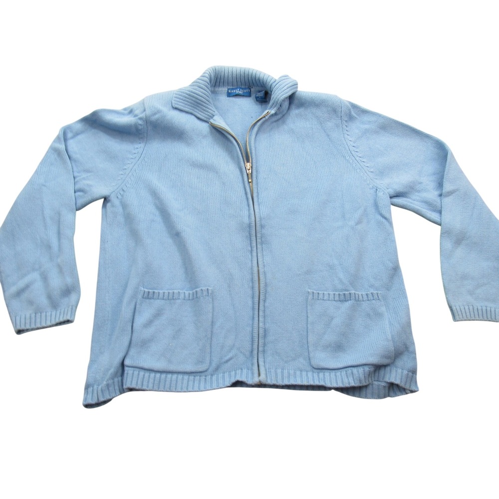 Karen Scott Sport Women's Zip Up Sweater Collar  XL 100% Cotton‎ Light Blue